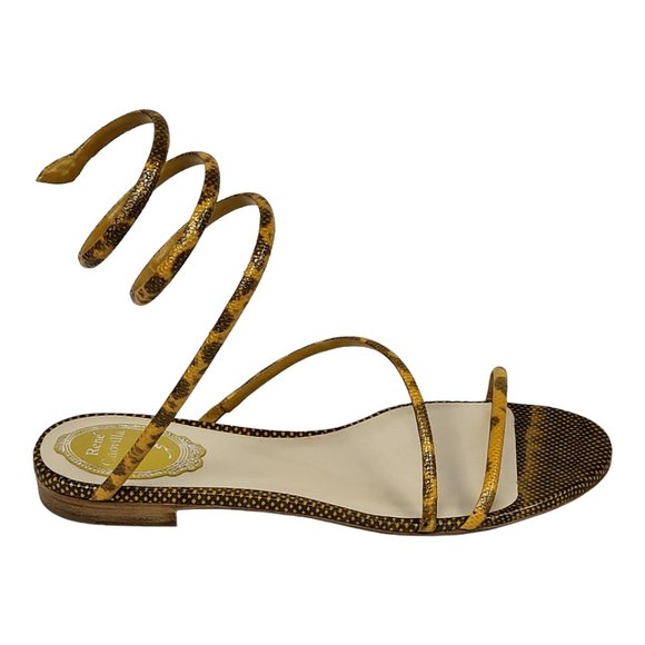 Rene Caovilla Cleo Snakeskin Wrap Flat Sandals In Beige Karung - Picture 6 of 10